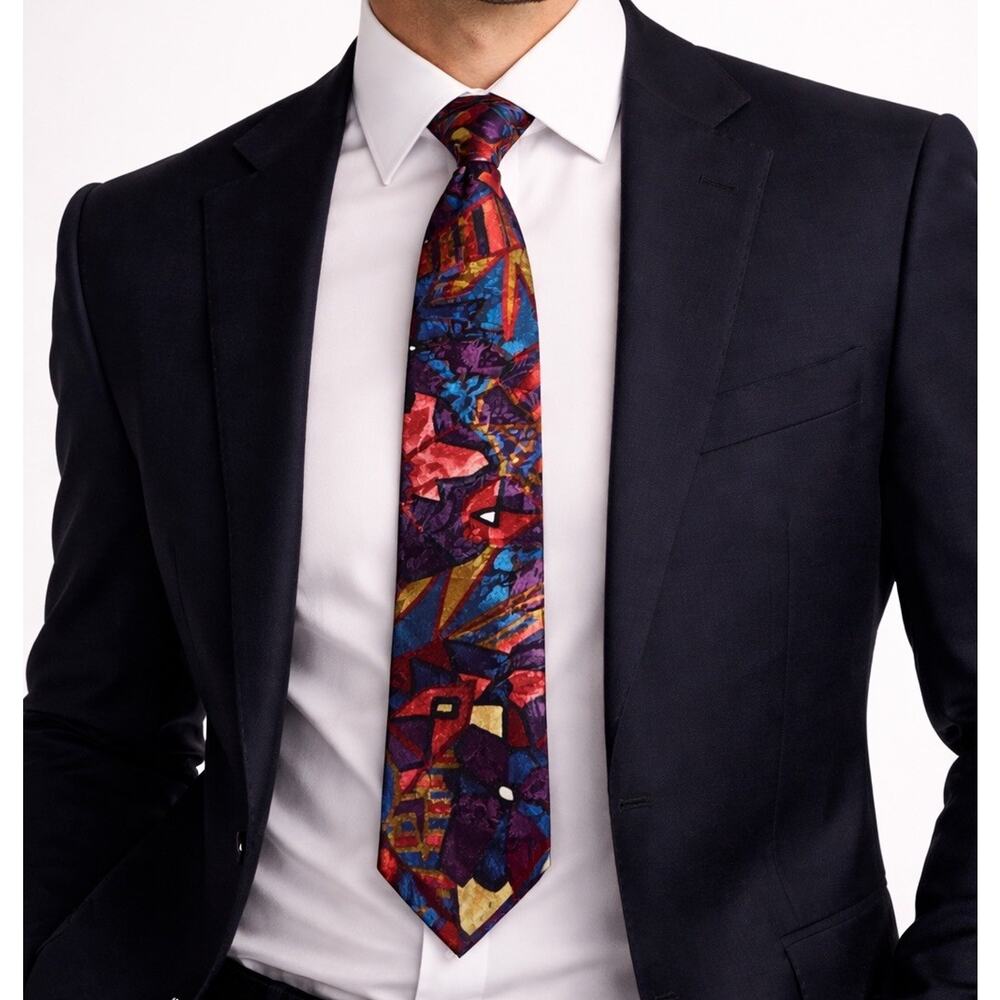 Buscati Silk Tie Vintage 90s Abstract Geometric Bold Color Statement